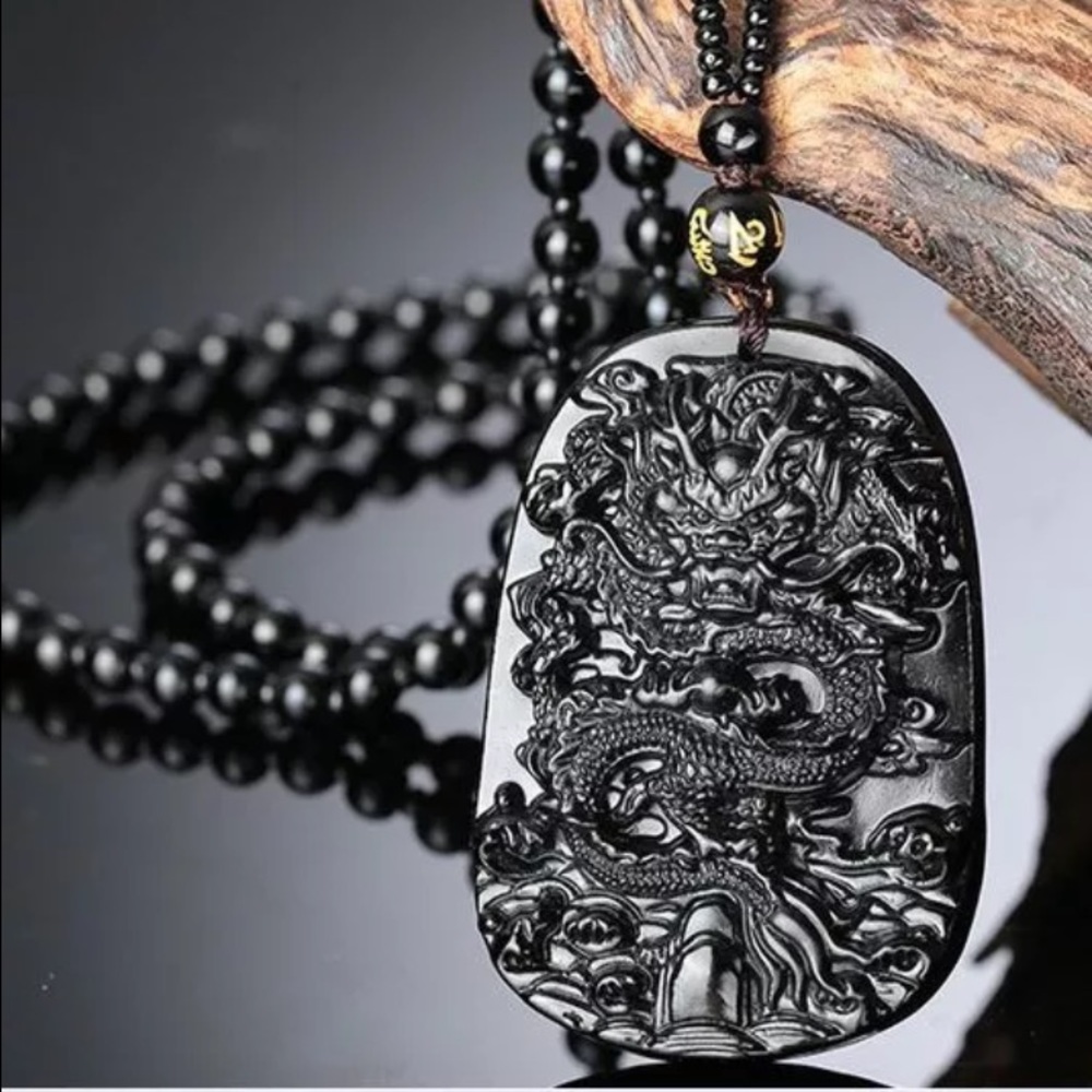 COPY - Black Obsidian Craved Dragon w/Necklace